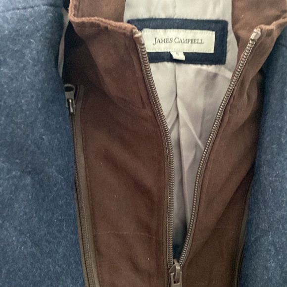 James Campbell Navy Wool Sportscoat Brown Elbow Patches & Removable Bibb. Small - Picture 2 of 12